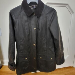 New cond Barbour Beadnell Wax Jacket Traditional Olive Brown Utility US sz 0